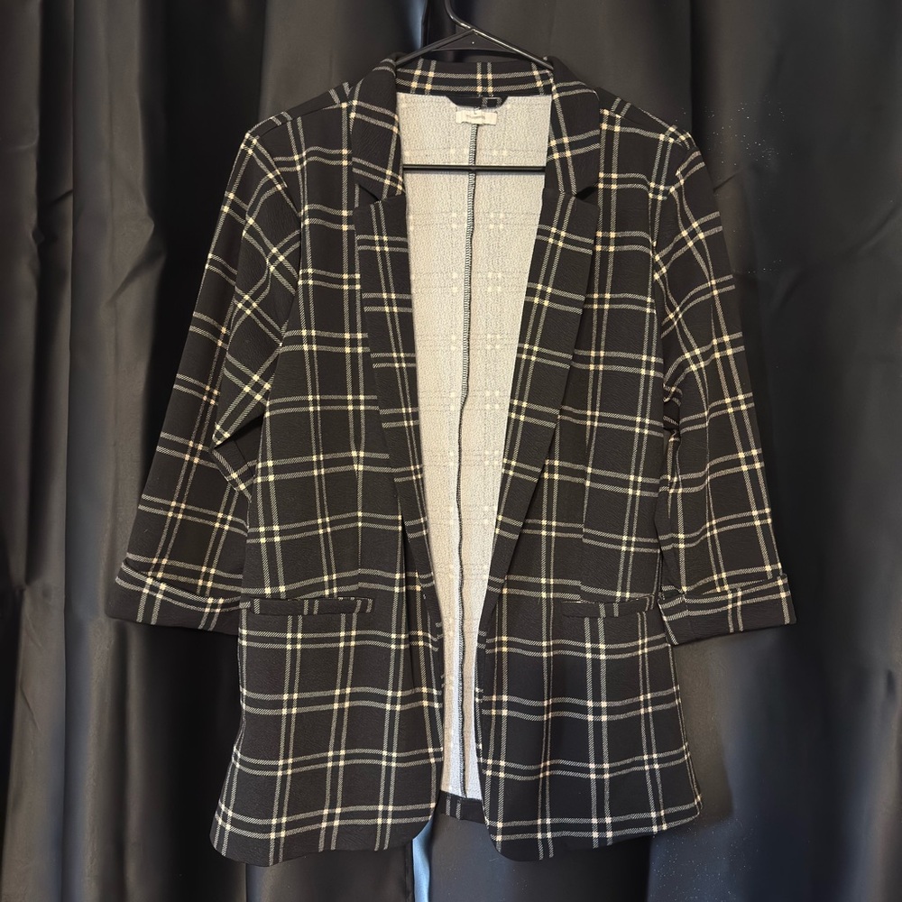 Plaid Black and pale yellow Women's Blazer
